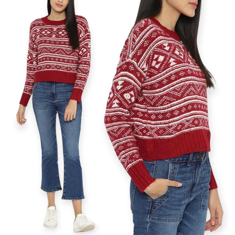 American Eagle | Small | Red Knit Fairisle Holiday Christmas Long Sleeve Sweater - Picture 2 of 6